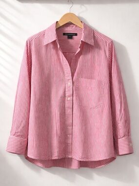 💥 French Connection Pink Striped Poplin Oversized Button Down Shirt XS/M